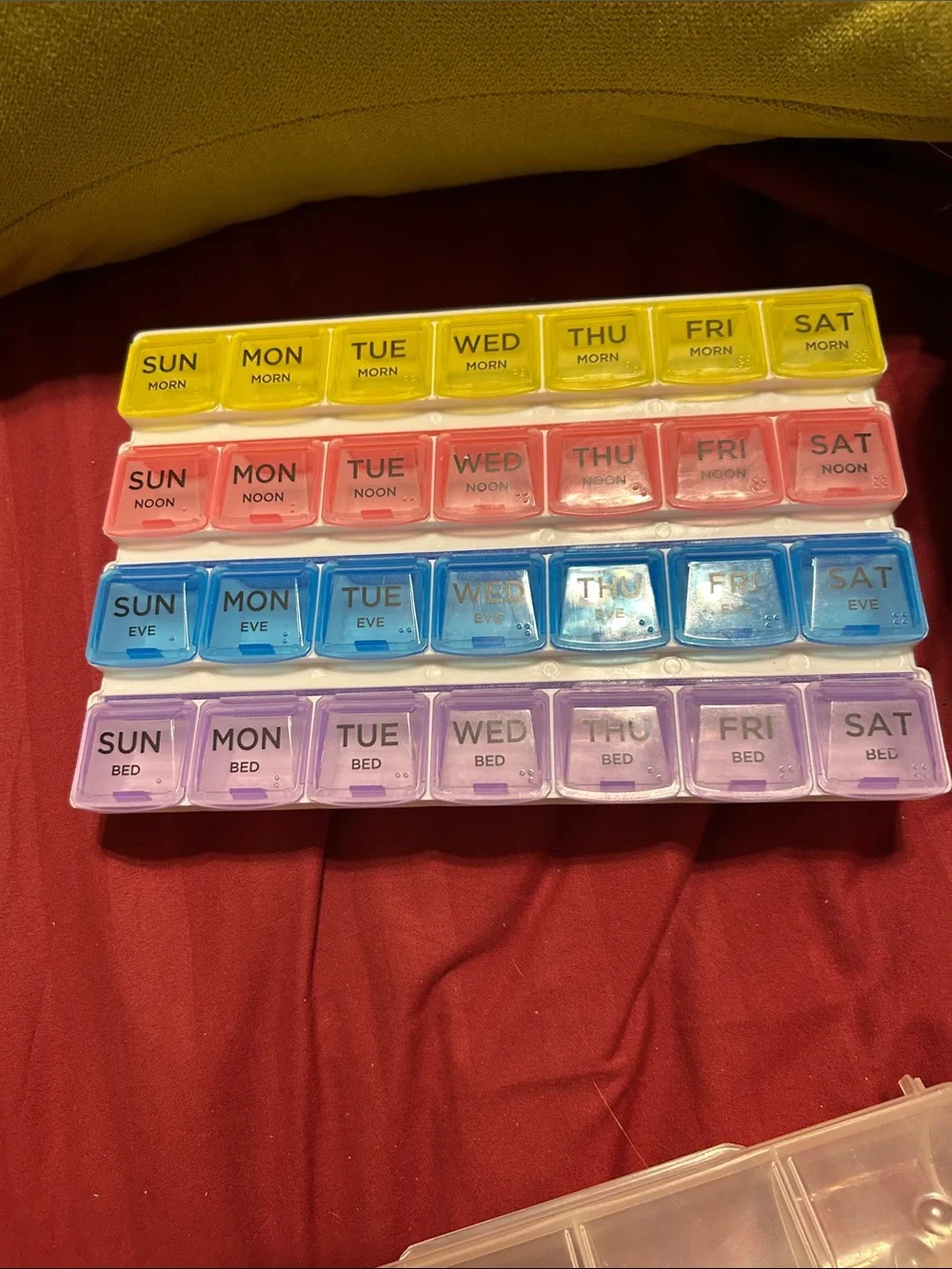 Weekly Pill Organizer Multi-Color Daily Compartments. Clear case included